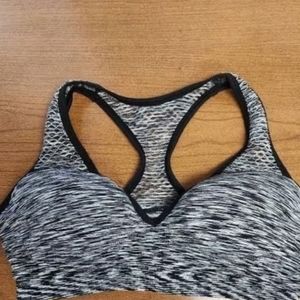 PINK LARGE black and white space dyed, raserback padded sports bra